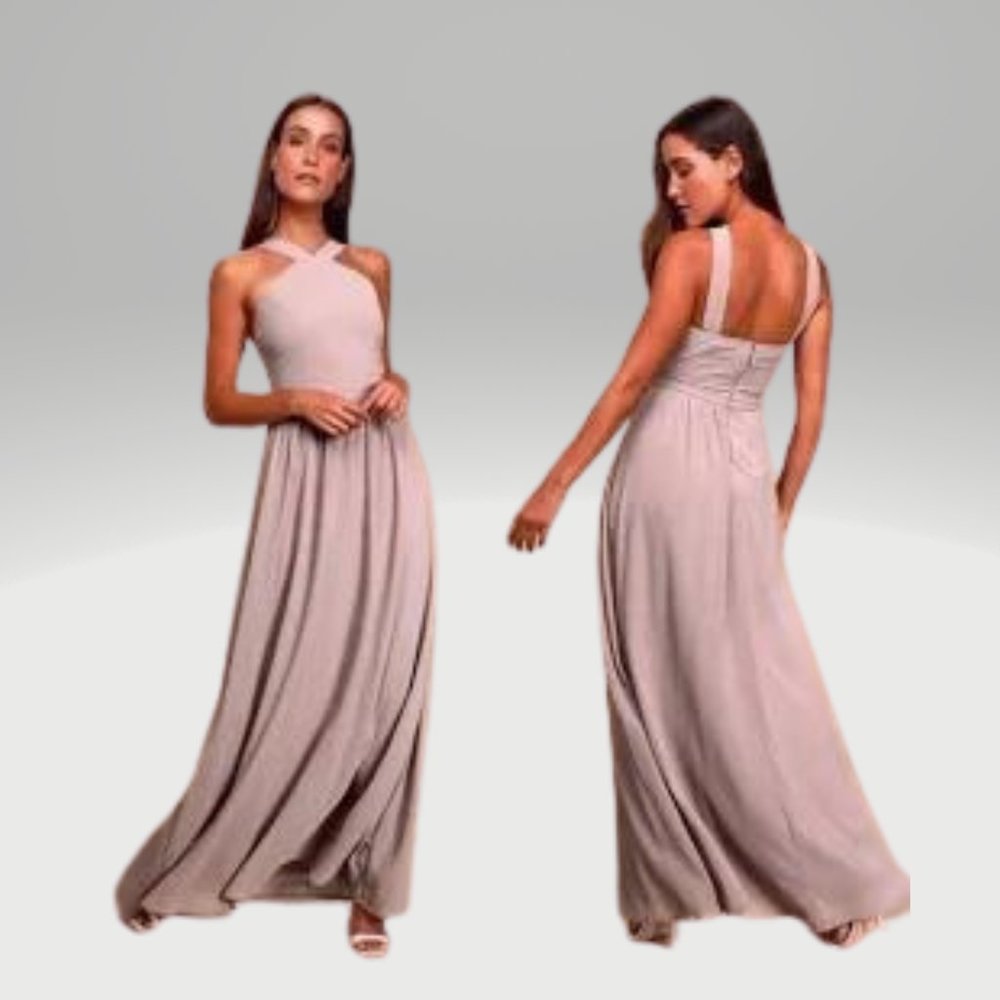 Lulus Air Of Romance Taupe Maxi Dress Size s